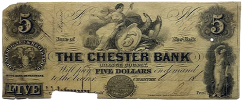 THE CHESTER BANK $5 note, April 13, 1862. chs-000001